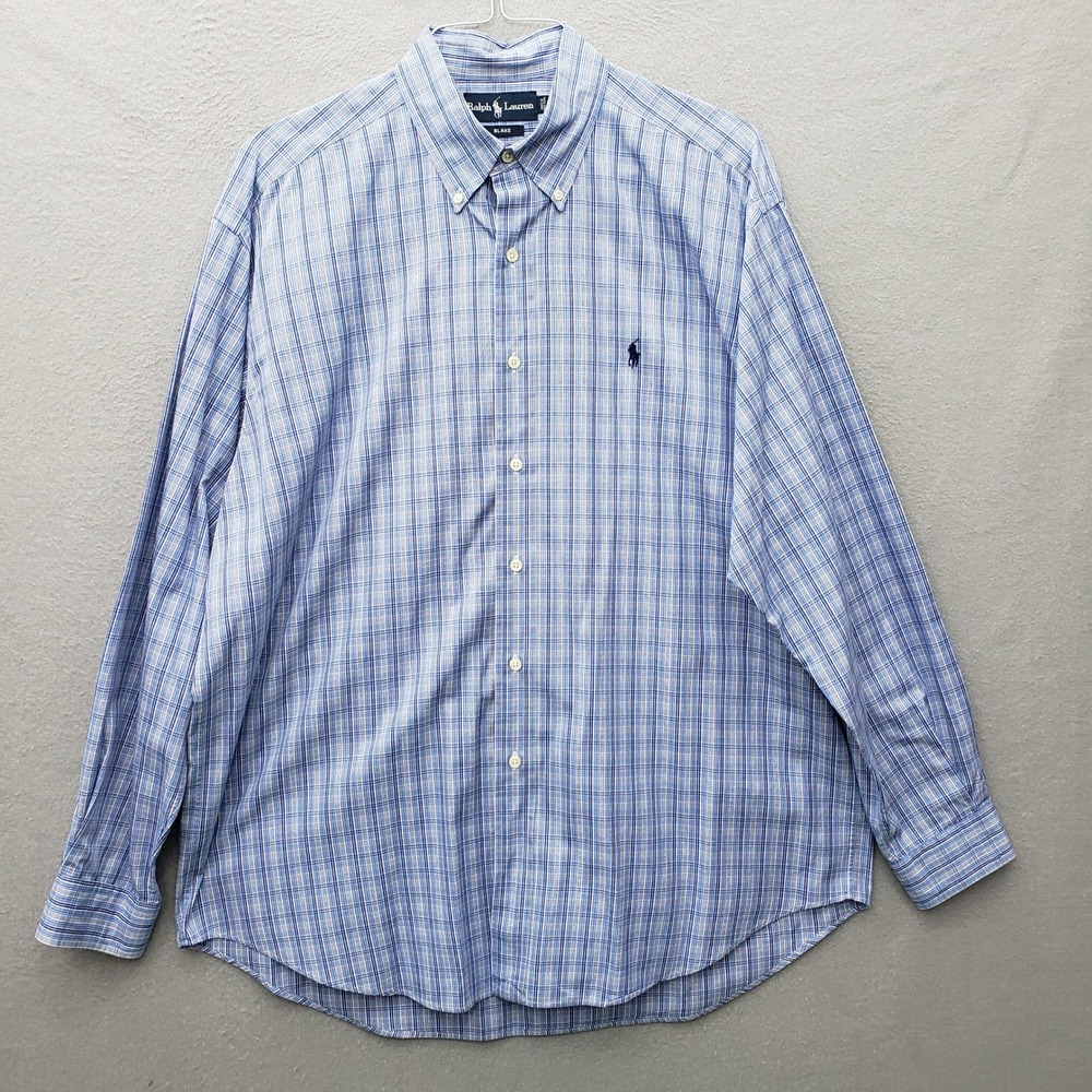 Ralph Lauren Blake Button Up Dress Shirt Light Blue Plaid Long Sleeve Classic L - Picture 2 of 10